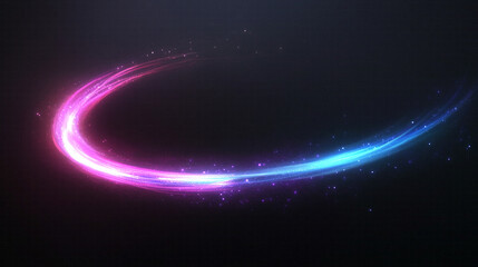 Flying cosmic meteor, planetoid, or comet with neon fireball trails and light arcs, isolated on transparent background, creating dynamic sci-fi and space effects.
