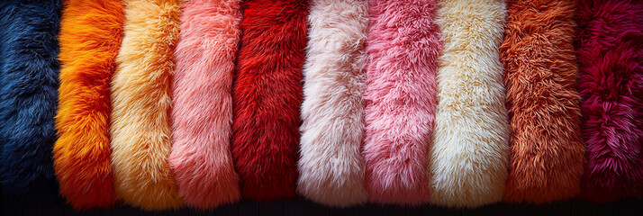 Colorful fur textures arranged in vertical stripes for crafts Generative AI