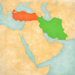 Map of Middle East - Turkey and Iran