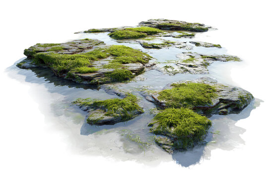Intertidal tide pools with sea plants isolated on transparent background