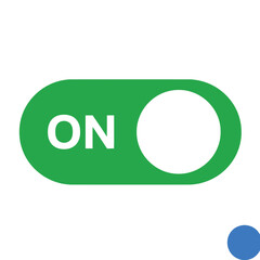 A simple illustration depicting a green toggle switch in the activated or on position with white text high quality