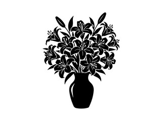 Elegant black and white lily flower and botanical illustrations usage silhouette