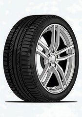 Obraz premium Car Tire with Silver Rim - Automotive Wheel Illustration.