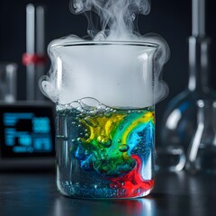 과학실 실험실에 실험액체에서 연기가올라온다 드라이아이스There's smoke coming from the lab fluid in the lab. Dry ice