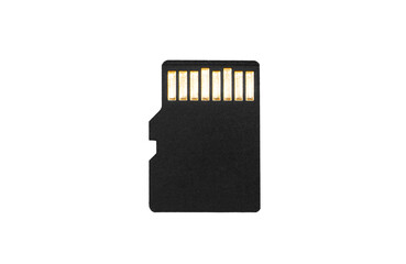Black micro SD card with connectors isolated on white background.