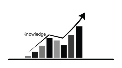 Visual representation of rising knowledge levels indicated by an upward trending bar chart graph