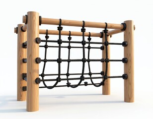 Wooden monkey bars offer kids physical challenge and fun. This outdoor play equipment encourages climbing and active games. It is safe playground structure for children outdoor activities.