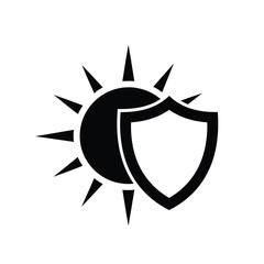 Obraz premium a black and white illustration depicts a shield positioned beside a sun with radiating lines symbolizing protection and warmth
