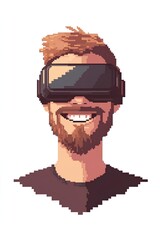 pixelated man with virtual reality glasses on white background