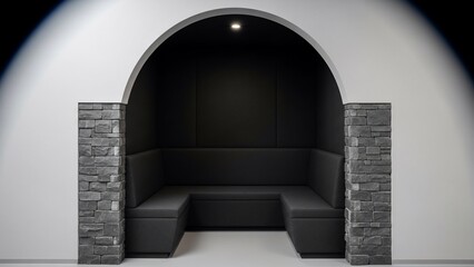 Modern Minimalist Archway with Black Sofa.