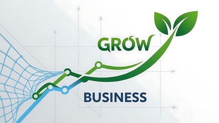 Vector illustration of a green business graph and success arrow concept featuring an eco logo icon and quality web design symbol for online growth