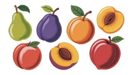 Vibrant Fruit Selection: A colorful collection of fresh, ripe fruits including pears, plums, apples, and peaches, showcasing the beauty and bounty of nature's offerings.