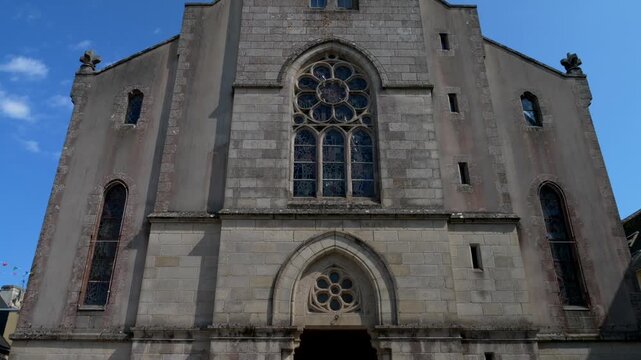 France, Belle &Icirc;le 08-14-2024. Saint-G&eacute;rand du Palais church. Le Palais . Tilt 4K