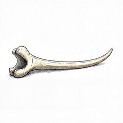 Detailed dinosaur fossil bone illustration on white background, realism