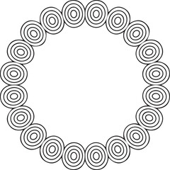  A round frame constructed from a series of identical, small concentric circles arranged in a continuous ring shape