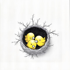Cute yellow finch chicks in a nest, innocence and nature's beauty