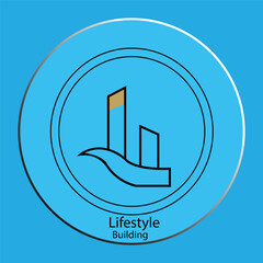 Lifestyle Building Icon Design, Minimalist City Skyline Vector Illustration on Blue Background