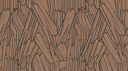 Fototapeta premium Stylized illustration depicts tightly packed, overlapping vertical wood grain segments in brown tones, creating a natural, rustic texture suitable for earthy backgrounds.