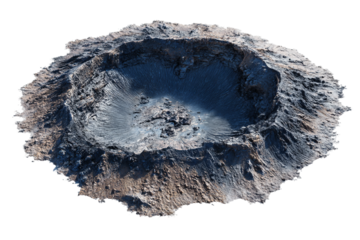 Large volcanic crater formation isolated on transparent background