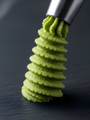 Wasabi paste extruded in a spiral shape
