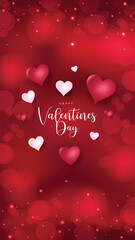Romantic red Valentine&rsquo;s Day background with floating hearts, soft bokeh lights, and elegant typography. Perfect for love, wedding, greeting cards, and holiday design.