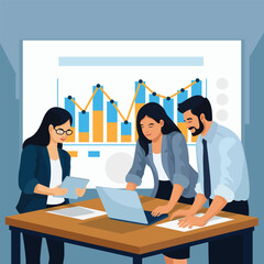 Business Team Collaborating on Data Analysis and Presentation