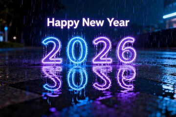 Neon Happy New Year 2026 sign