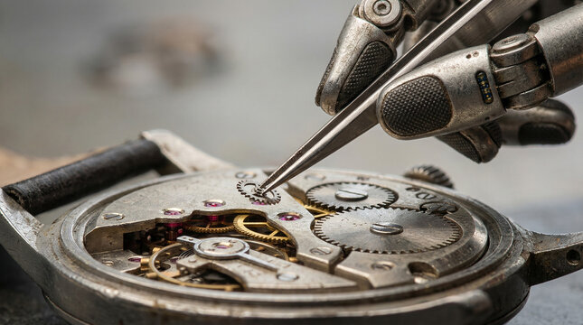 A skilled watchmaker carefully repairs the intricate mechanisms of a vintage timepiece - Powered by Adobe