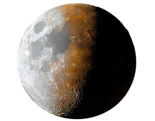 A realistic close-up view of the moon with diverse textures, shadows, and color variations