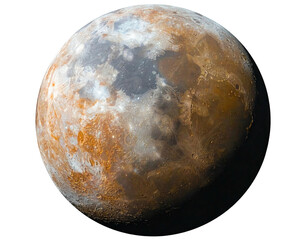 A stunning visual of an arid planet, showcasing craters and color variations, set against black