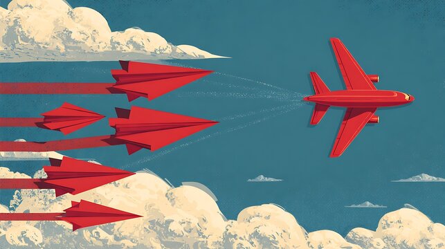 think differently concept red airplane changing direction vector illustration.