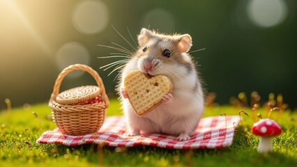 Small mouse holding heart-shaped cookie