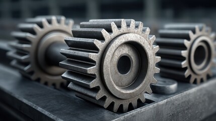Close-up of Mechanical Gears Working Together in Shallow Depth of Field, Showcasing Precision Engineering and Industrial Design Aesthetics