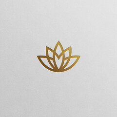 Golden lotus flower symbol isolated on white background. Luxury logo design for beauty, wellness, zen, yoga, spa, hotel, medical companies.	
