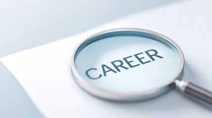 A magnifying glass highlighting the word 'Career', symbolizing focus on professional growth and opportunities.