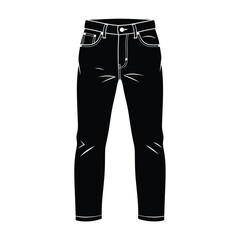 a simple black and white line drawing depicts a pair of classic denim jeans highlighting their shape and details