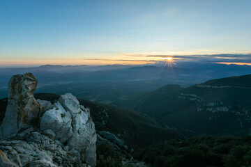 sunset  panorama of the mountains, Mare de D&eacute;u del Mont, Catalonia, Spain