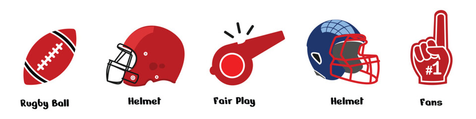 American football set design. helmet, uprights, rugby ball, whistle. © MassBayy