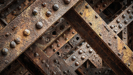 An abstract background featuring the delicate, intricate patterns of 17th-century Flemish lace, but constructed from heavy, rusted industrial iron beams and rivets.