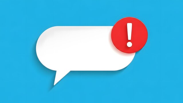 White speech bubble with red exclamation mark notification icon on a blue background, symbolizing an alert or important message. - Powered by Adobe