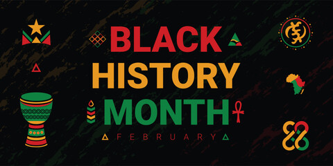 Black History Month Hand-Drawn Cultural Poster with African Inspired Symbols || Afrocentric Hand-Drawn Artwork Celebrating Black History Month in February || Bold Black History Month Design.