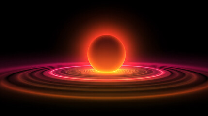 Glowing sphere with concentric light rings radiates energy, harmony, and cosmic balance, evoking futuristic, abstract, and meditative themes for digital and creative projects.