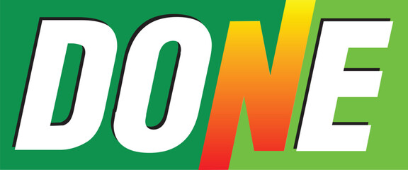 Done text typography banner with vibrant green background and colorful gradient elements