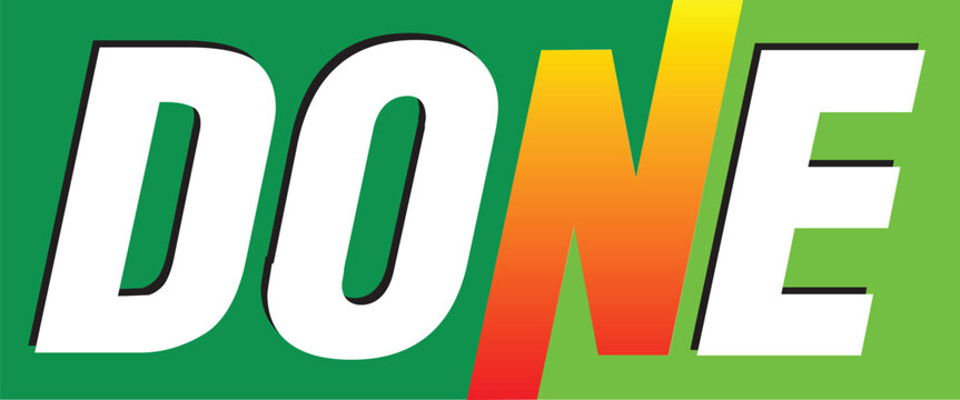 Done text typography banner with vibrant green background and colorful gradient elements - Powered by Adobe