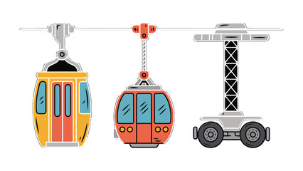Cable Car System: A vibrant graphic illustrates a modern cable car system, showcasing the transportation of gondolas for a scenic aerial journey.  © hafs121