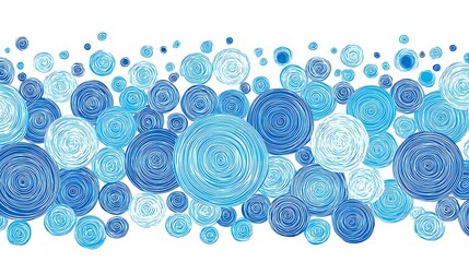 vector abstract blue circles horizontal border seamless pattern.