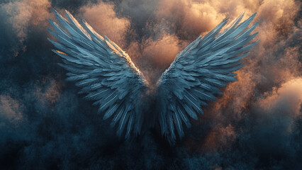 wing feather texture with gray smoke background, bird, angel, eagle