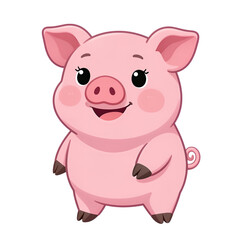 Fototapeta premium Happy cartoon pig with pink skin smiling.