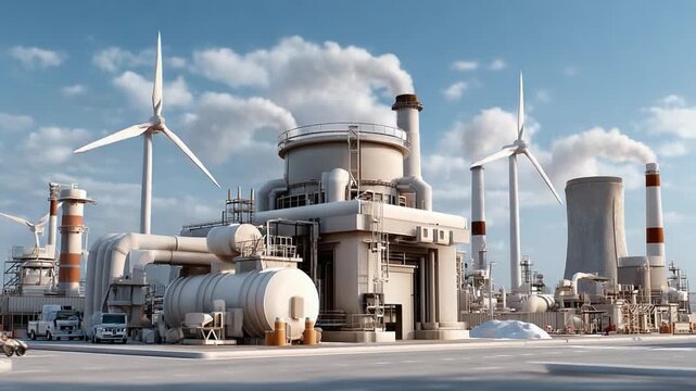 Industrial Powerhouse: A contemporary industrial complex, representing the forefront of modern production, incorporates eco-friendly elements.