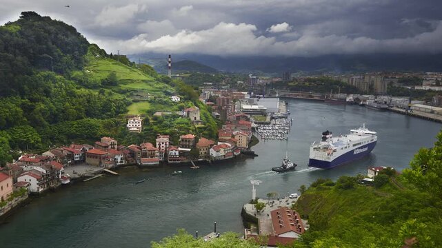 Cargo ship sailing from pasaia port timelapse